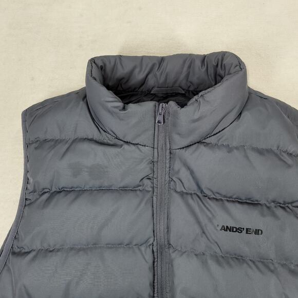 Lands End Puffer Vest Mens Sz Large Gray Goose Down Winter Cold Quilted Snow - Picture 11 of 16